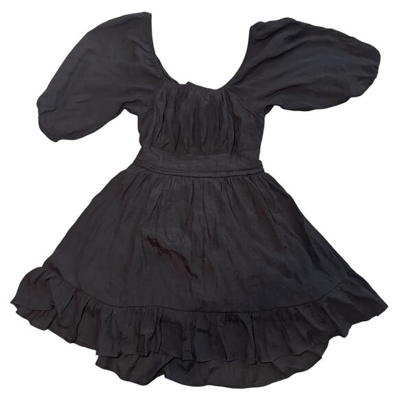 Cottagecore Dress Women Size L Black Puff Sleeve Whimsigoth Dark Peasant Prairie - Picture 1 of 10